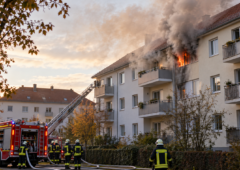 Bildunterschrift: Symbolbild: Feuerwehreinsatz bei einem Wohnhausbrand. KI-generierte Darstellung; keine Aufnahme des Brandes in Hirnsdorf.