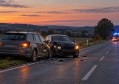 Symbolbild: Verkehrsunfall auf einer Landstraße. KI-generierte Darstellung; keine Aufnahme des beschriebenen Unfalls.